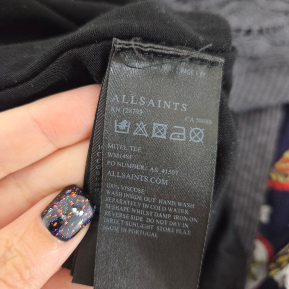 Allsaints Black Mitel Tee Oversized Long Tunic Top asymmetrical size XS - Picture 7 of 7